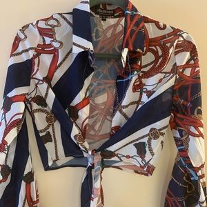 Fashion nova Long sleeve crop wrap blouse